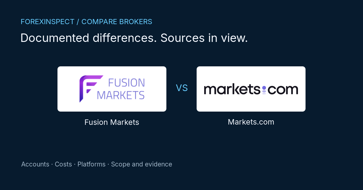 Fusion Markets vs Markets.com — broker logos with VS between them